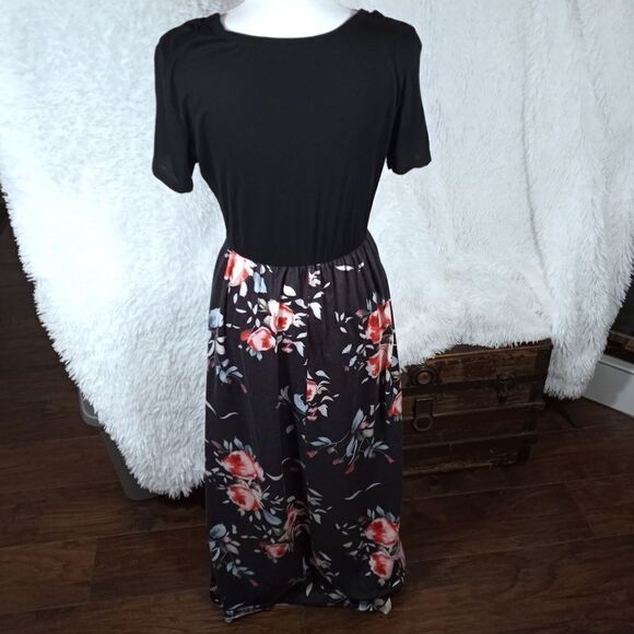 BLACK & PINK FLORAL MAXI DRESS SZ.L GUC - Picture 6 of 9